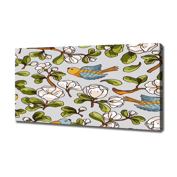 Bild auf leinwand Blumen und Vögel