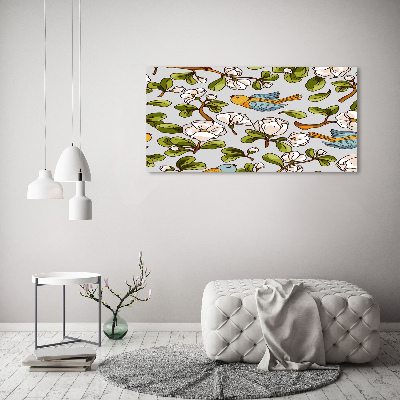 Bild auf leinwand Blumen und Vögel