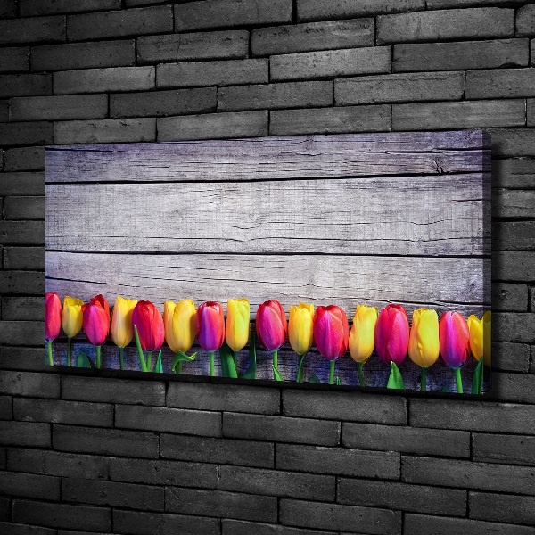 Bild auf leinwand Tulpen auf Holz