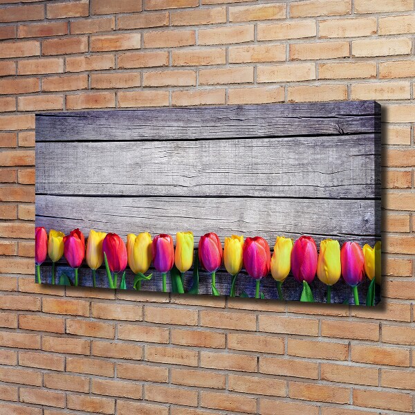 Bild auf leinwand Tulpen auf Holz