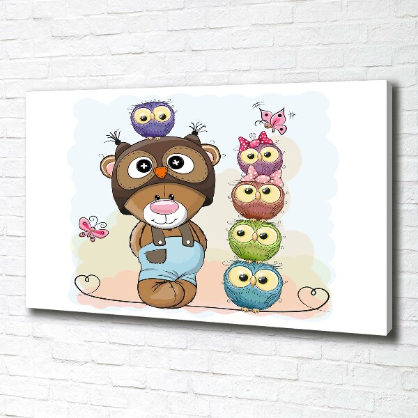 Bild auf leinwand Teddybär und Eulen