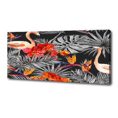 Wandbild Flamingos und Blumen