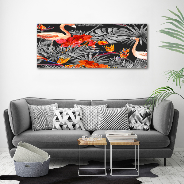 Wandbild Flamingos und Blumen