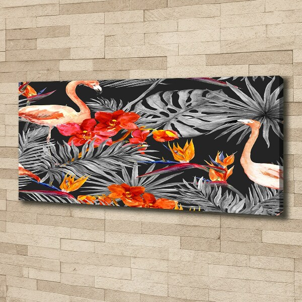 Wandbild Flamingos und Blumen
