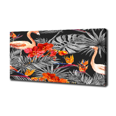 Wandbild Flamingos und Blumen