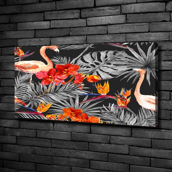 Wandbild Flamingos und Blumen