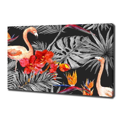 Wandbild Flamingos und Blumen