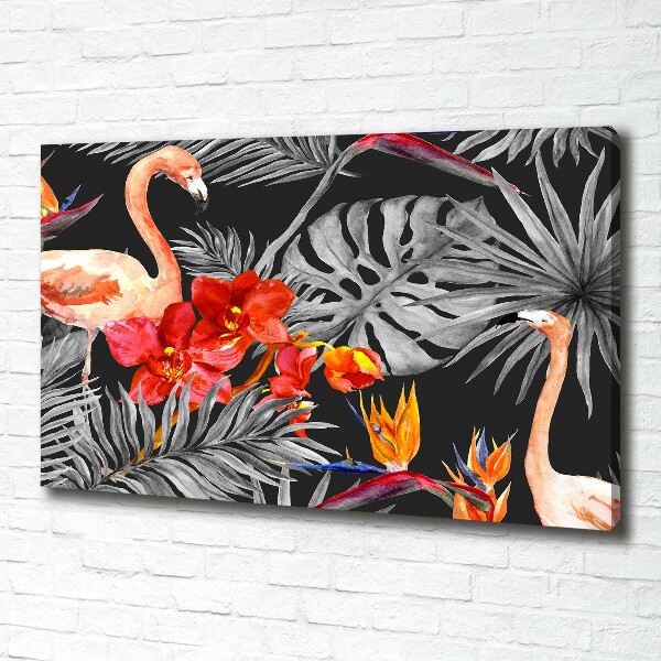 Wandbild Flamingos und Blumen
