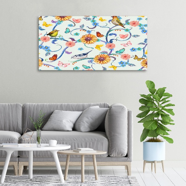 Bild auf leinwand Blumen und Vögel