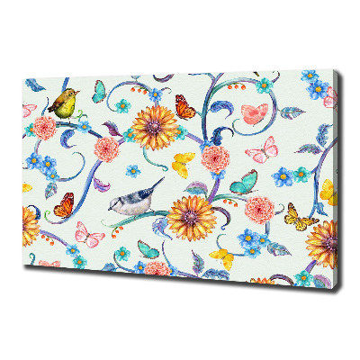 Bild auf leinwand Blumen und Vögel
