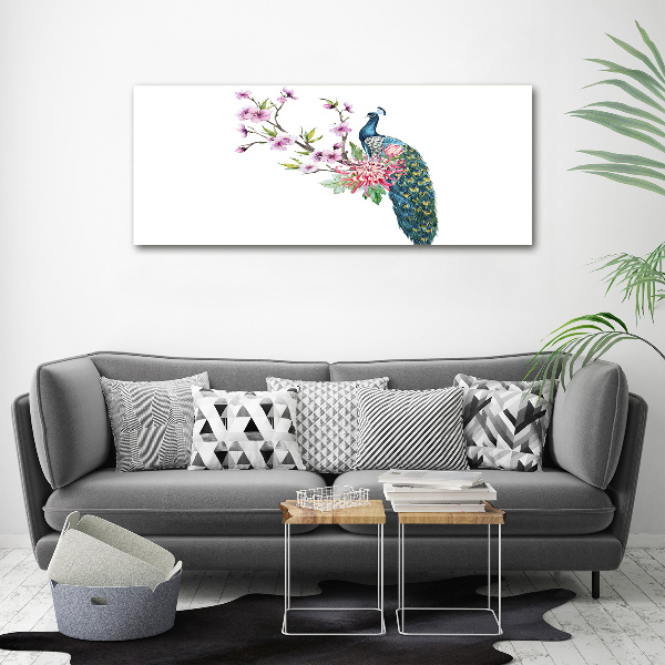 Fotobild Pfau und Blumen