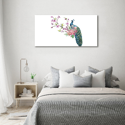 Fotobild Pfau und Blumen