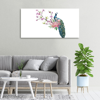 Fotobild Pfau und Blumen