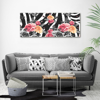 Wandbild Rosen vor Zebra-Hintergrund