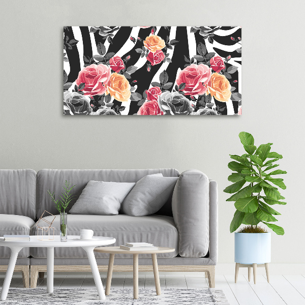 Wandbild Rosen vor Zebra-Hintergrund