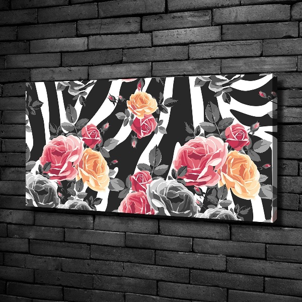 Wandbild Rosen vor Zebra-Hintergrund