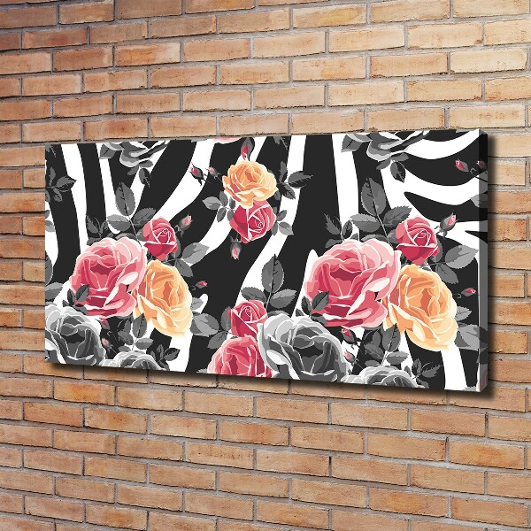 Wandbild Rosen vor Zebra-Hintergrund