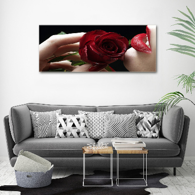 Wandbild Frau mit einer Rose