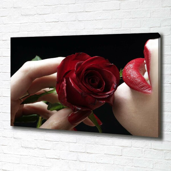Wandbild Frau mit einer Rose