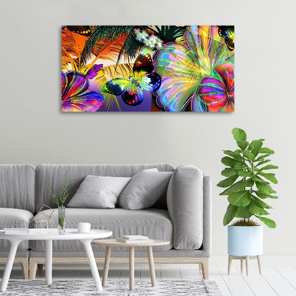 Bild auf leinwand Blumen und ein Schmetterling