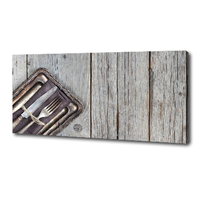 Bild auf leinwand Besteck auf Brettern
