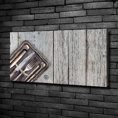 Bild auf leinwand Besteck auf Brettern