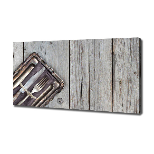Bild auf leinwand Besteck auf Brettern