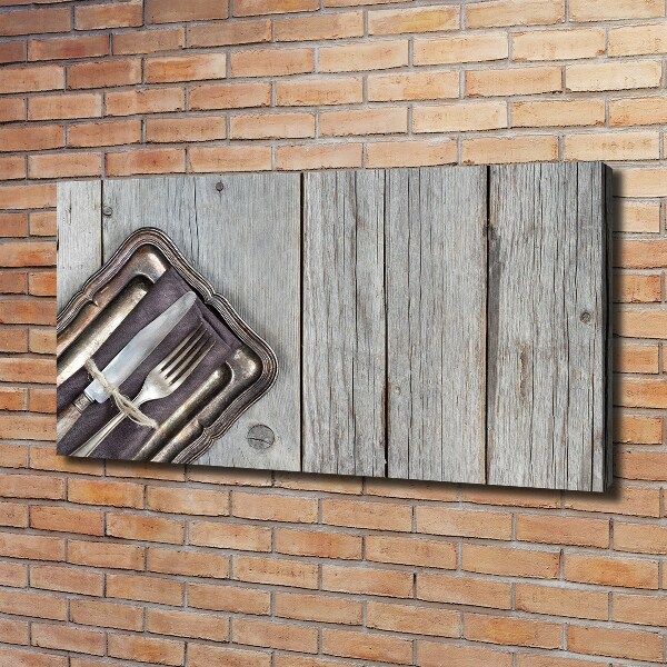 Bild auf leinwand Besteck auf Brettern