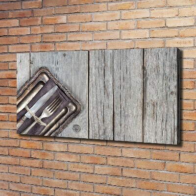 Bild auf leinwand Besteck auf Brettern