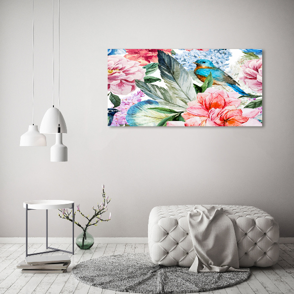 Bild auf leinwand Blumen und Vögel