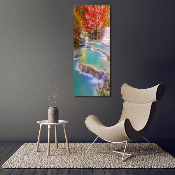 Wandbild vertikales Wasserfall im Herbst