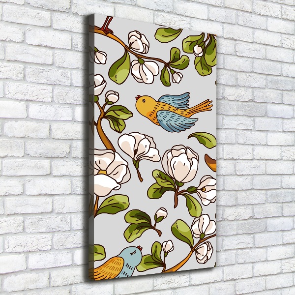 Wandbild vertikales Vögel und Blumen