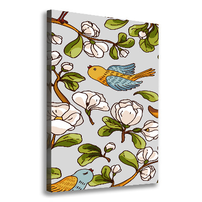 Wandbild vertikales Vögel und Blumen