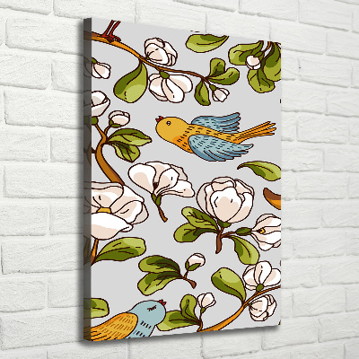 Wandbild vertikales Vögel und Blumen
