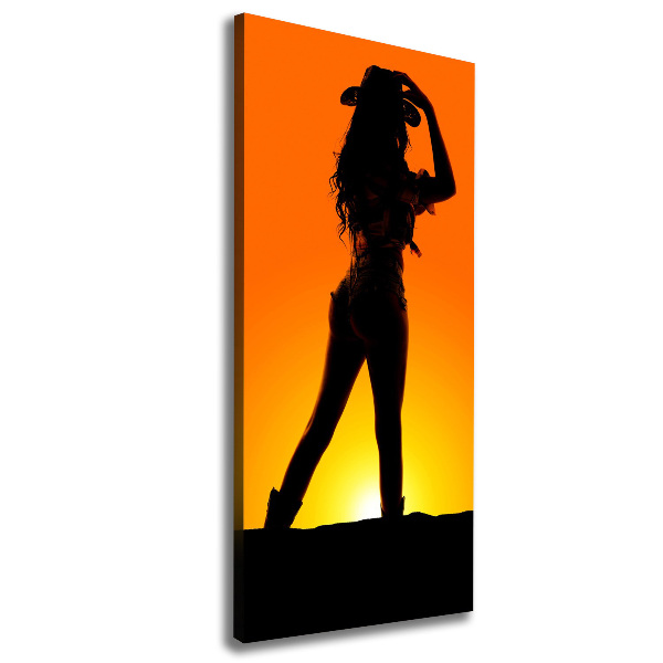 Foto leinwand vertikales Cowgirl-Silhouette
