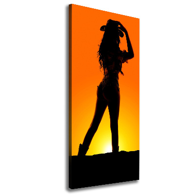 Foto leinwand vertikales Cowgirl-Silhouette