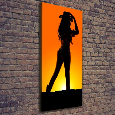 Foto leinwand vertikales Cowgirl-Silhouette