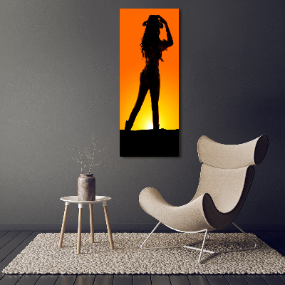 Foto leinwand vertikales Cowgirl-Silhouette