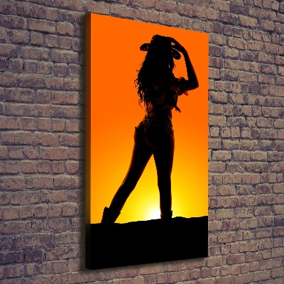 Foto leinwand vertikales Cowgirl-Silhouette