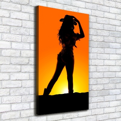 Foto leinwand vertikales Cowgirl-Silhouette