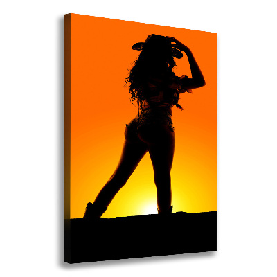 Foto leinwand vertikales Cowgirl-Silhouette