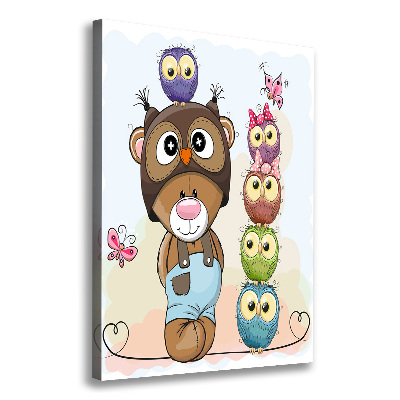 Wandbild vertikales Teddybär und Eulen