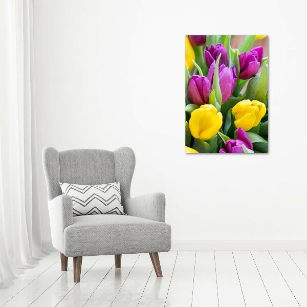 Foto auf leinwand vertikales Bunte Tulpen