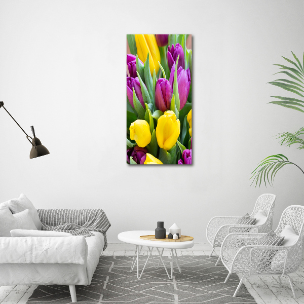 Foto auf leinwand vertikales Bunte Tulpen