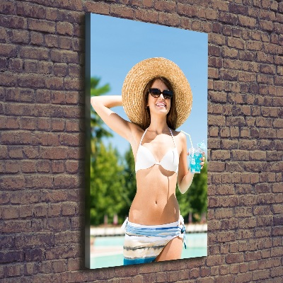 Foto auf leinwand vertikales Frau am Pool