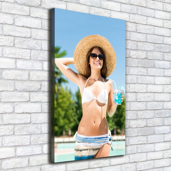 Foto auf leinwand vertikales Frau am Pool