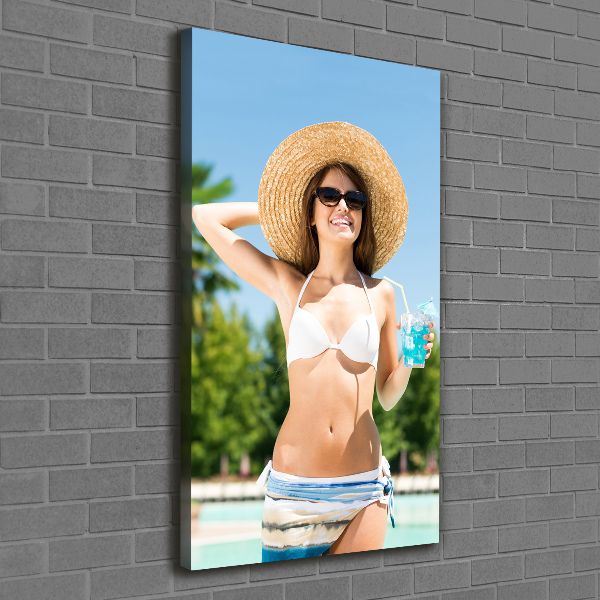 Foto auf leinwand vertikales Frau am Pool