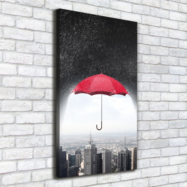 Foto auf leinwand vertikales Regenschirm über der Stadt