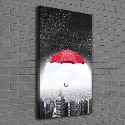 Foto auf leinwand vertikales Regenschirm über der Stadt
