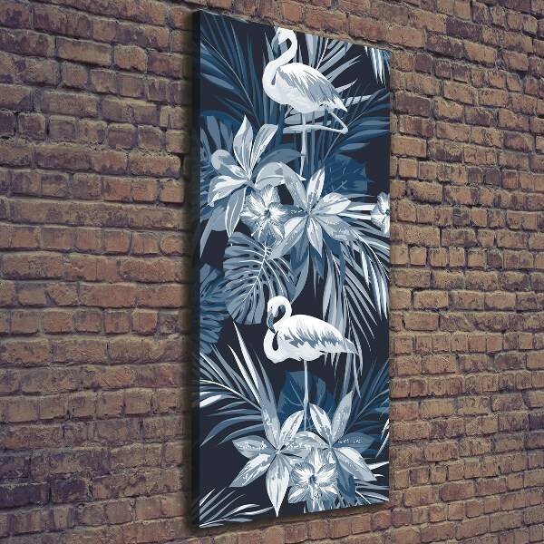 Wandbild vertikales Blumen und Flamingos